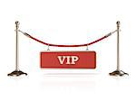 Velvet rope barrier, with VIP sign. 3D render isolated on white background