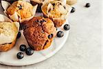 Homemade muffins with blueberries. Copy space. Selective focus