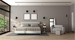 Contemporary master bedroom with bed and armchair - 3d rendering