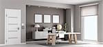 White and brown modern office with desk and chair - 3d rendering