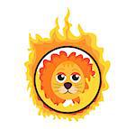 Lion jumping through a ring of fire in the circus icon flat style , isolated on white background. Vector illustration