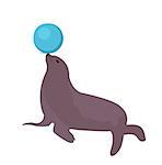 Sea lion with a ball, circus icon flat style, isolated on white background. Vector illustration