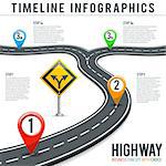 Business Concept with Timeline Road Infographics, Pin Pointers and Road Sign. Flat style icons. Isolated Vector Illustration