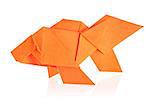 Orange fish of origami, isolated on white background