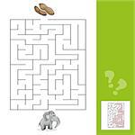 Cartoon Vector Illustration of Education Maze or Labyrinth Leisure Game with Elephant and Peanuts