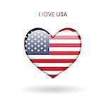 Love USA symbol. Flag Heart Glossy icon vector illustration isolated on gray background eps10