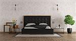 Black and white master bedroom with leather bed - 3d rendering