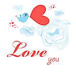Greeting card to the day of all lovers with a bird on a white background