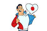 Japan patriot male sports fan flag heart. isolated on white background. Comic book cartoon pop art retro illustration