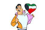 Kuwait patriot male sports fan flag heart. isolated on white background. Comic book cartoon pop art retro illustration