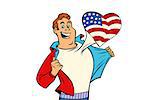 USA patriot man isolated on white background. Comic cartoon style pop art illustration vector retro