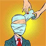 bandaged head, medical assistance. Comic book cartoon pop art retro illustration