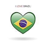 Love Brazil symbol. Flag Heart Glossy icon vector illustration isolated on gray background eps10