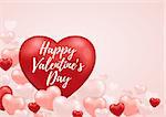 Decorative festive background for Valentine's day with red heart balloon and lettering. Vector illustration.