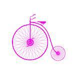 Pink silhouette of vintage bicycle on white background