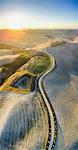 Podere Baccoleno, Asciano, Crete senesi, Tuscany, Italy. Aerial view of the iconic Podere Baccoleno