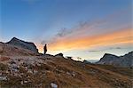 Dusk st Scoiattoli refuge, Cinque Torri, Dolomites, Cortina d'Ampezzo, Belluno province, Veneto, Italy