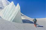 Ski touring in the glacier of Rosa mount. Rosa group, Aosta valley, Italy