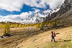 A girls walks in Buscagna Valley (Alpe Devero, Alpe Veglia and Alpe Devero Natural Park, Baceno, Verbano Cusio Ossola province, Piedmont, Italy, Europe)