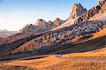 The road of Giau pass and mount Averau, Dolomites, Colle Santa Lucia, Belluno, Veneto, Italy