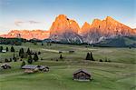 Alpe di Siusi/Seiser Alm, Dolomites, South Tyrol, Italy. Sunset on the Alpe di Siusi