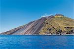 Stromboli, Messina district, Sicily, Italy, Europe. The sciara del fuoco (stream of fire) of volcanic island Stromboli