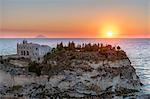 Tropea, province of Vibo Valentia, Calabria, Italy, Europe. Sanctuary of Santa Maria Island at sunset