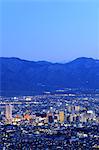 City lights and mountainscape, Yamanshi Prefecture, Japan