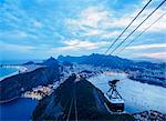 Cable Car to Sugarloaf Mountain at twilight, Rio de Janeiro, Brazil, South America