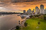 View of Vancouver skyline and False Creek as viewed from Cambie Street Bridge, Vancouver, British Columbia, Canada, North America