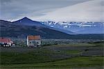 Mountain village with old houses in Iceland