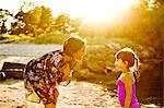 Mother and daughter on beach in Friseboda, Sweden