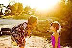 Mother and daughter on beach in Friseboda, Sweden