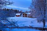 House by bare trees during winter in Stocka, Sweden