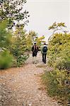 Rear view of couple hiking in Sodermanland, Sweden