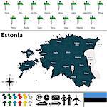 Vector map of Estonia with regions and flags