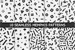 Memphis seamless patterns - vector swatches collection. Fashion 80-90s. Black and white textures.