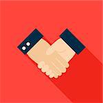 Handshake Flat Icon. Vector Illustration with Long Shadow. Business Deal.