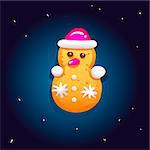 Cute gingerbread cookies for christmas in the form of a snowman. Night sky background. Vector illustration
