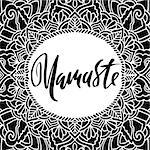 Namaste modern dry brush lettering on mandala pattern background. Yoga typography poster. Vector illustration