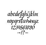 Vector hand-written italic alphabet. Part 1. Lowercase, figures and punctuation marks