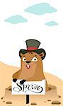 Groundhog Day. Marmot makes forecast early spring. Vector cartoon illustration