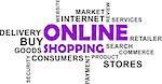 A word cloud of online shopping related items