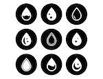 isolated drop on black round icons set on white background