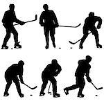 Set of silhouettes hockey player. Isolated on white.