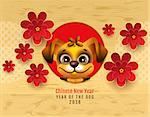 2018 Chinese New Year of yellow dog of lunar calendar. Dog head greeting card. Vector cartoon illustration