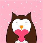 Cartoon cute owl, heart illustration Vector eps 10
