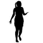 Black silhouette woman standing, people on white background.