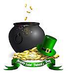 St Patricks Day symbol. Leprechaun hat and pot of gold vector