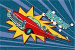 electric car space, high speed. Pop art retro comic book vector cartoon hand drawn illustration